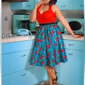Pinup Girl Clothing Vtg Swing Skirt M Floral Laura Byrnes Hope Johnstun NWT
